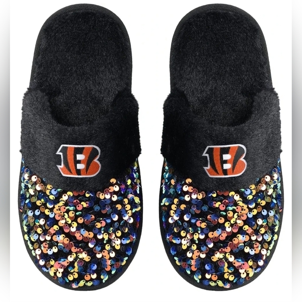 NWT Womens Cincinnati Bengals Black Sequin Slippers